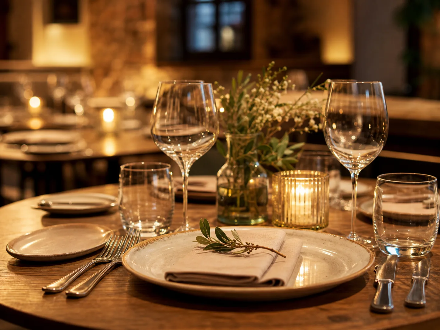 Stół przygotowany na spokojne spotkanie w restauracji